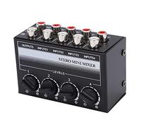 Tomotato Stereo Mini Mixer, Passive Audio Signal Controller 4 Channel Hub with Metal Case for Outdoor Performance, 4 Input 1 Output, Independent Volume Adjustment