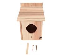 Tomotato Wooden Bird House Outdoor with Standing Pole, Easy Clean Door Wood Construction Bird Nest Box 6cm Entrance for Gardens Balconies Birdwatching Bluebirds Robins Humm