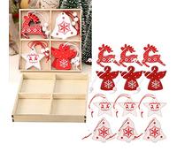 Tomotato Wooden Christmas Ornaments, 12PCS Colored Star Xmas Tree Hanging Angel Reindeer Shape Pendant Gifts Tags for DIY Crafts Christmas Tree Party Decor