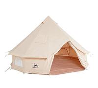 TOMOUNT Bell Tent 3m Cotton Teepee 3 Person Large Room Family Polycotton Yurt Tent with Zipper in Groundsheet and with Stove Hole for Carnival, Party, Music Festival, Picnic