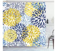 TOMPOP Shower Curtain Green Spring Flower Blue Yellow and Navy Chrysanthemum Brown Waterproof Polyester Fabric Bathroom 72 x 72 Inches Set with Hooks