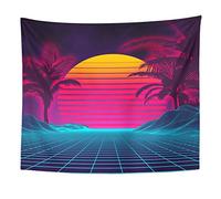 TOMPOP Tapestry Retro Futuristic Neon Landscape 1980S Digital Cyber 80S Party Sci Home Decor Wall Hanging for Living Room Bedroom Dorm 50x60 Inches