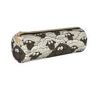 TOMPPY Cartoon Black White Sheep Printed Pencil Case Leather Pencil Pouch Portable Stationery Organizer Pencil Holder Makeup Bag with Zipper Closure