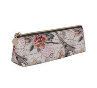 TOMPPY Flower Paris Eiffel Tower Printed Pencil Case Leather Pencil Pouch Portable Stationery Organizer Pencil Holder Makeup Bag with Zipper Closure
