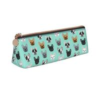 TOMPPY French Bulldog Printed Pencil Case Leather Pencil Pouch Portable Stationery Organizer Pencil Holder Makeup Bag with Zipper Closure