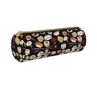 TOMPPY Japanese Sushi Black Printed Pencil Case Leather Pencil Pouch Portable Stationery Organizer Pencil Holder Makeup Bag with Zipper Closure
