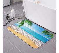 TOMPPY Ocean Sea Beach Palm Leaves Printed Diatomaceous Earth Bath Mat Super Absorbent Quick Dry Bathroom Mat Non-Slip Shower Mat for Tub Bathroom Floor 15.7x23.6 in