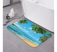 TOMPPY Ocean Sea Beach Palm Leaves Printed Diatomaceous Earth Bath Mat Super Absorbent Quick Dry Bathroom Mat Non-Slip Shower Mat for Tub Bathroom Floor 15.7x23.6 in