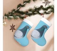 TOMPPY Pigeon Printed Christmas Stockings White Plush Cuff Stocking Fireplace Xmas Hanging Stockings for Family Holiday Xmas Party Decorations (17.7 Inch, 1 Pack)
