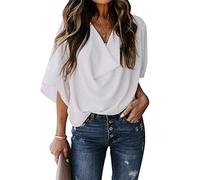 TOMPPY Womens Blouse, Womens Chiffon Blouse Summer Elegant Solid Cowl Neck Shirts Tops Stylish Batwing Sleeve Pullover Shirts Tunic Tops Casual Loose Work Blouses T Shirts For Ladies Girls,White,S