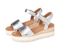 (Silver, 7 (Adults')) TOMS Diana Leather Women's Silver Wedges