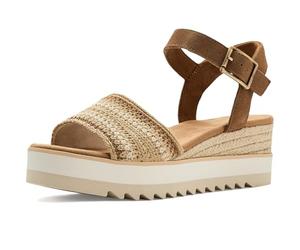 TOMS Diana Wedge Leather Women's Dark Beige Sandals | Adjustable Ankle Buckle Fit, CloudBound Foam Comfort, Lightweight Rope Midsole, Textured EVA Outsole, Wedge Sandals for Women