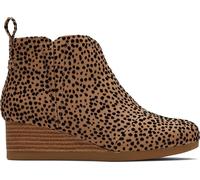 TOMS Girls Clare Ankle Boot, Toffee Flocked Mini Cheetah Print Wedge Shoes