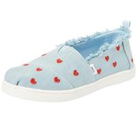 TOMS Girl's Classic Alpargata Loafer Flat, Pastel Blue Washed Denim Metallic Embroidered Hearts, 10 UK Child