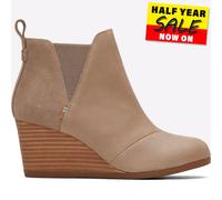 Toms Kelsey Wedge Boots Womens | Slip On Shoes | Taupe Grey Leather/Suede | UK Size 4
