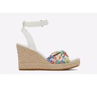 TOMS Women's Marisela Jacquard and Canvas Wedge Sandal, White Mediterranean Tiles, 7 UK