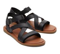 TOMS Women's Sloane Flat Sandal, Black Leather/Suede, 7 UK