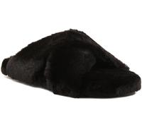 TOMS SUSIE Womens Faux Fur Mule Slippers Black