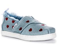 Toms Tiny Alpargata Denim Embroidered Trainer Girl Shoes Blue Red UK 6 - 10