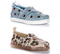 Toms Tiny Alpargata Pull On Espadrilles Girls Shoes In Blue Red UK 6 - 10