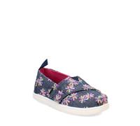 TOMS Tiny Girl's Classic Alpargata Loafer Flat, Navy Embroidered Flora, 4 UK