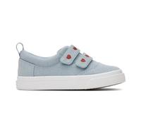 TOMS Tiny Girl's Fenix Double Strap Sneaker, Pastel Blue Washed Denim/Metallic Embroidered Hearts, 4 UK