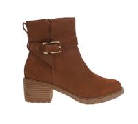 (Brown, 4 (Adults')) TOMS Hailey Buckle Leather Women's Amber Brown Heeled Ankle Boots