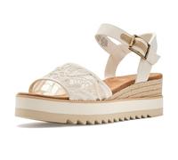 TOMS Women's Diana Wedge Heel Sandal, Leather Upper, Rope-Wrapped Midsole, Adjustable Strap, Buckle, OrthoLite Insole, Natural, 8