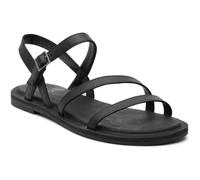 TOMS Women's Kira Flat Sandal, Black Leather, 7.5 UK