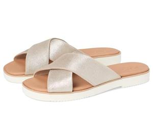TOMS women's Mae Crossover Flat Sandal, Champagne Metallic, 5 UK