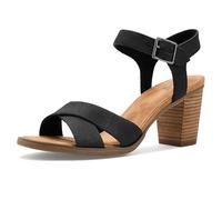 TOMS Women's Majorca Ankle Strap Heeled Sandal, Black Melange Woven, 6 UK