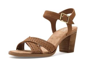 TOMS Women's Majorca Ankle Strap Heeled Sandal, Brown Sugar Nubuck Leather-Perf, 3 UK