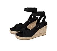 TOMS Women's Marisela Wedge Sandal, Black Slubby Woven, 7 UK