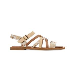 TOMS Women's Sephina Leather and Suede Sandal, Beige Abstract Cow Print, 5 UK