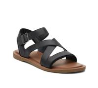 TOMS Women's Sloane Flat Sandal, Black Leather/Suede, 9 UK