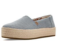 TOMS Women's Valencia Espadrille Platform, Niagara Mist Chambray Dot, 3 UK