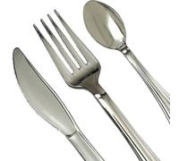 Tomsey 18 Pcs Reusable Plastic Metallic Cutlery Set Silver Strong Knives Spoon Fork