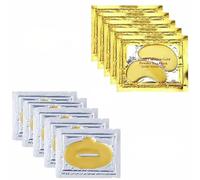 Tomsey Crystal Collagen 24k Gold Under Eye & Lip Gel Pads Face Mask Anti Aging Wrinkle Gel Under Eye and Lip Patches, Vegan Cruelty-Free Self Care (5 Lip Masks & 5 Pair Eye Masks)