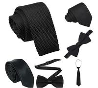 Tomsey Men's Black Knitted Or Smooth Funeral Tie Vintage Smart Formal Cotton Luxury Business Bowtie Elastic Kids Necktie for Groom Wedding Skinny Tie (Black Skinny Satin Tie)