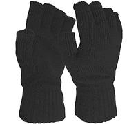 Tomsey Mens Womens Unisex Fingerless Or Full Finger THERMAL LINED Gloves Winter Thick Wool Knit Extra Warm (Mens, Fingerless, Black)