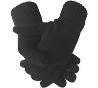 Tomsey Mens Womens Unisex Fingerless Or Full Finger THERMAL LINED Gloves Winter Thick Wool Knit Extra Warm (Womens, Full Finger, Black)