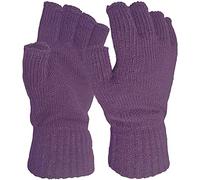Tomsey Mens Womens Unisex Fingerless Or Full Finger THERMAL LINED Gloves Winter Thick Wool Knit Extra Warm (Mens, Fingerless, Purple)