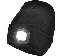 Tomsey Thermal Winter Hat Thinsulate LED Beanie Bobble Hat, Hi Vis, Rechargable or Battery Running Chunky Fleece, Unisex Warm Christmas Hat (Black Rechargable LED Hat)