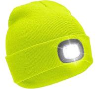 Tomsey Thermal Winter Hat Thinsulate LED Beanie Bobble Hat, Hi Vis, Rechargable or Battery Running Chunky Fleece, Unisex Warm Christmas Hat (Hi Vis Battery LED Hat)