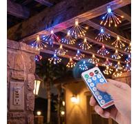 Tomshine 2 Pack USB Firework Lights Waterproof Outdoor 100LED String Light | Waterproof Remote 8 Modes Fairy Lights for Christmas Tree Birthday Party Decorations Indoor Bedroom Night Light, 2 Packs