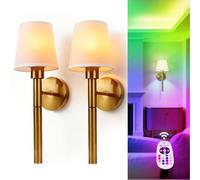 Tomshine Battery Operated Wall Sconce Set of 2, Wall Lights with Remote - Dimmable RGB LED Bulbs,9 Brightness,Timer,Color Changing Ambient Lamp Living Room Wall Light for Living Room, Hallway Decor