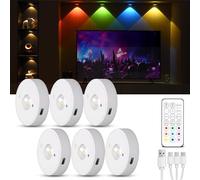 Tomshine RGB LED Cabinet Light,Magnetic Puck Lights with Remote, 3 Color Temperature Rechargeable Under Cupboard Lights with Timer Function, LED Touch Light for Kitchen Cabinet Closet 6 Packs