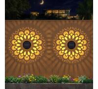 Tomshine Solar Fence Lights Outdoor Peacock Pattern Wall Lights with Solar Battery Powered Outdoor Wall Deck Step Lights Mandala Theme 12H Runtime Decorative Lights for Yard Garden Patio (2 Pack)