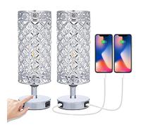 Tomshine Touch Crystal Bedside Table Lamps Set of 2 with USB Charging Port 3-Way Dimmable Modern Silver Table Lamp E27 Base for Bedroom (12W Bulb Included)