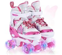 TOMSHOO Roller Skates for Girls Boys Kids Roller Skates 4 Sizes Adjustable Quad Skates With Light Up Wheels Roller Boots for Indoor Outdoor Birthday Gift (Pink, Medium(UK 1-3))